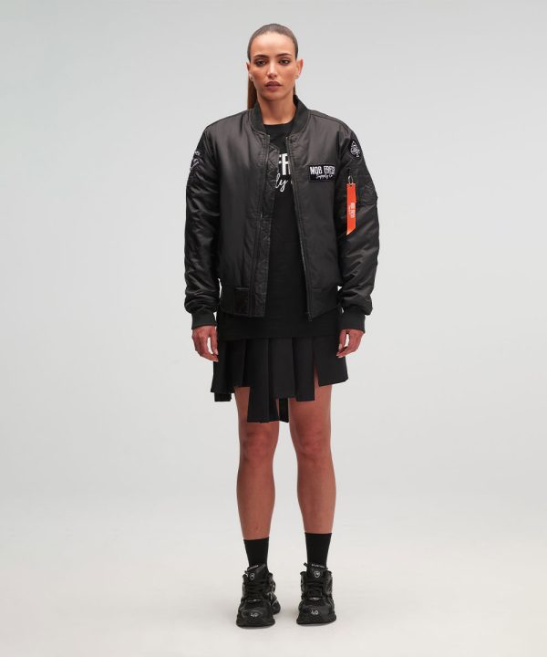 Black flight bomber jacket womens full length 1