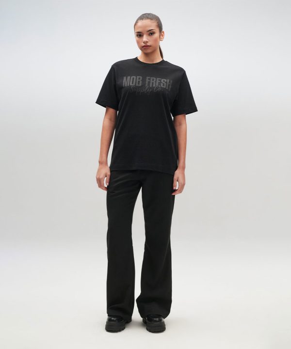 Black large stamp t shirt black black full length 1