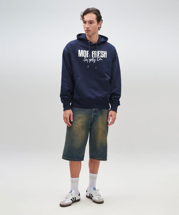 Navy large stamp hoodie full length 1